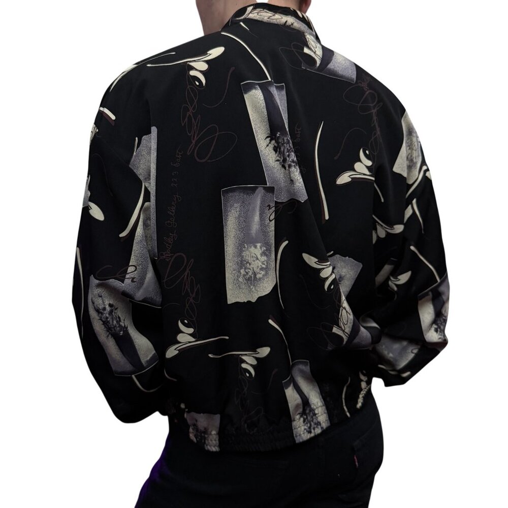 Vintage Black Patterned Bomber Jacket - image 2